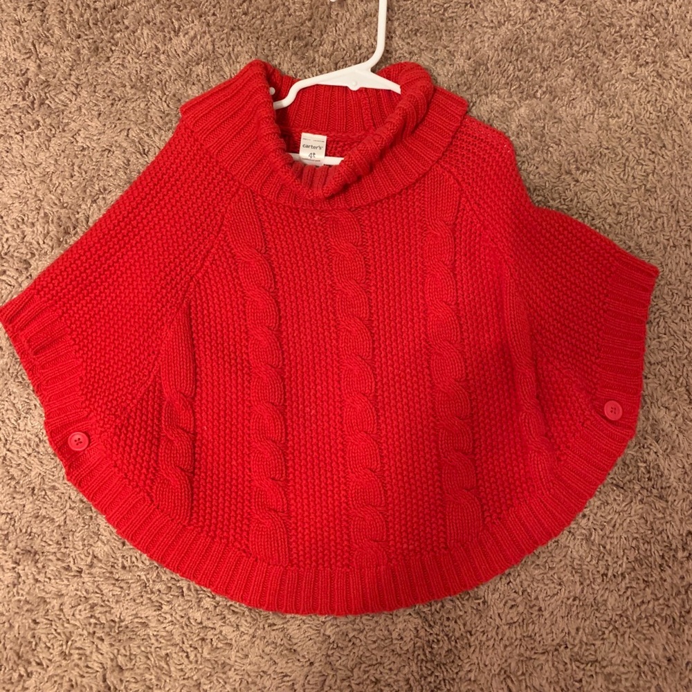 Carter's Christmas red sweater poncho